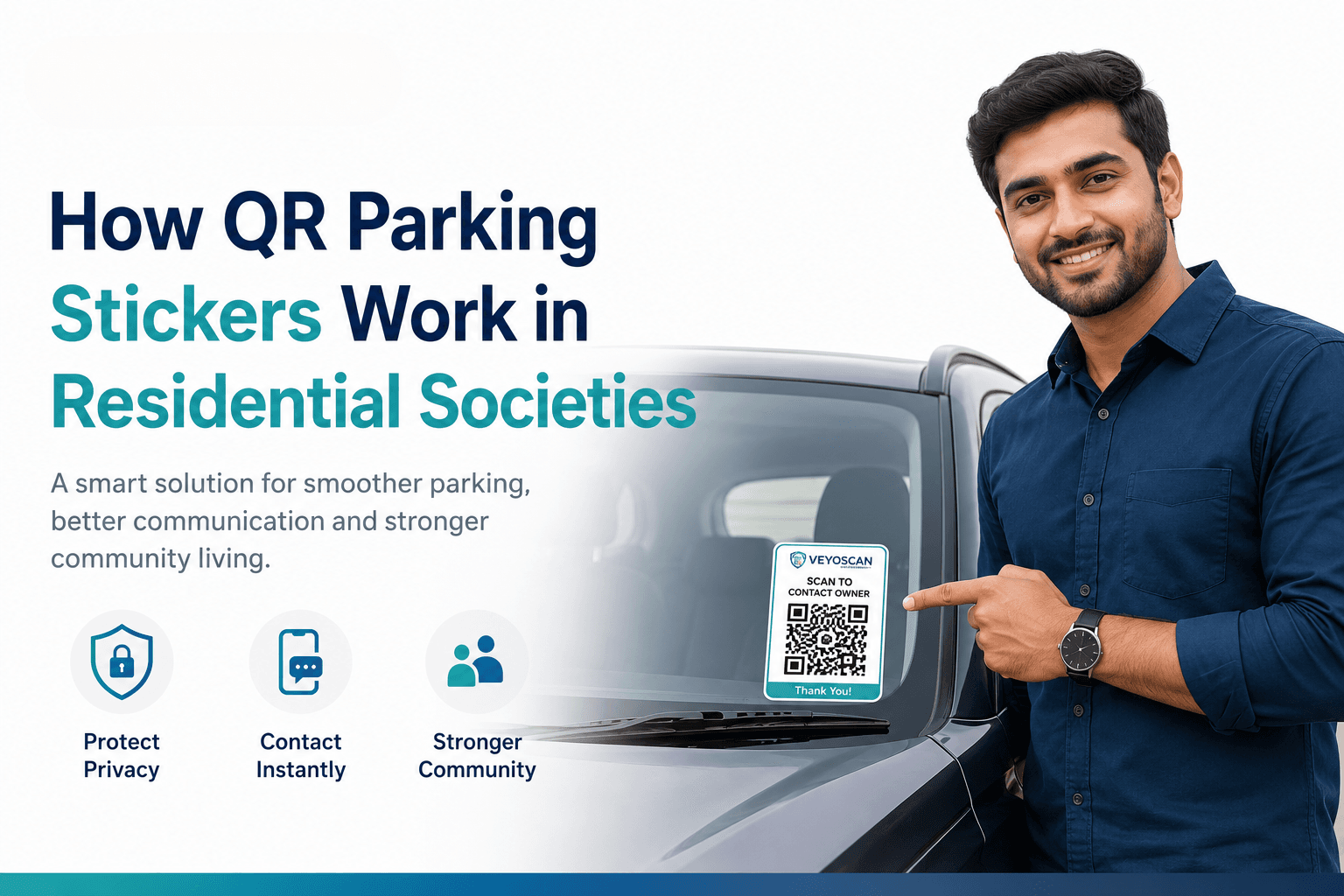 QR parking sticker on a vehicle in a residential society